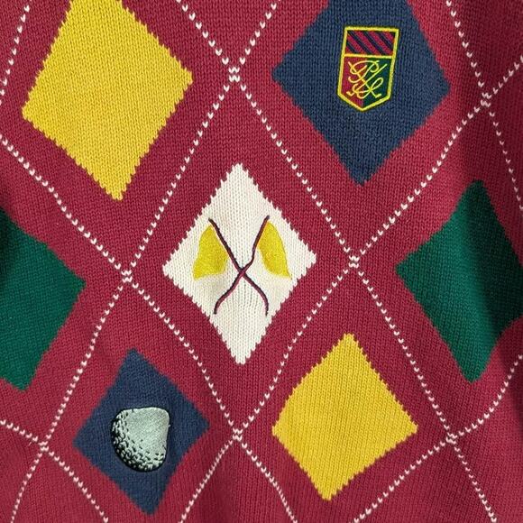 Vintage Payne Stewart Sweater Mens XLT Red Argyle Long Sleeve Pullover Cotton - Picture 3 of 11